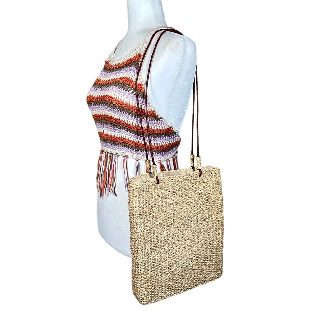 SAN DIEGO HAT CO Woven Straw Boho Crossbody Tote Bag - Picture 3 of 10